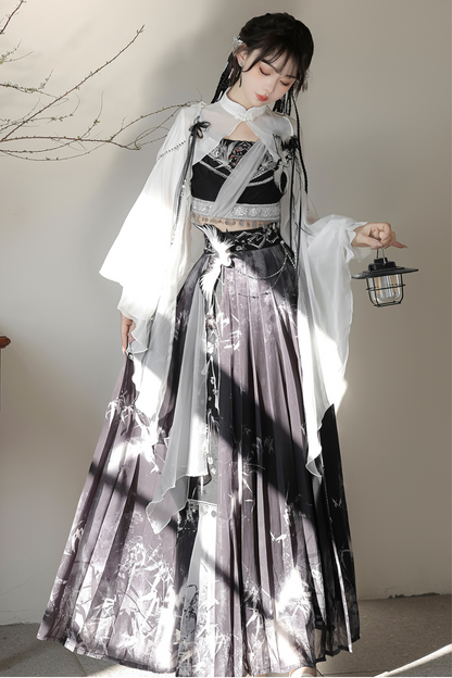 Retro Dark China Skirt + Camisole + Sheer Coat