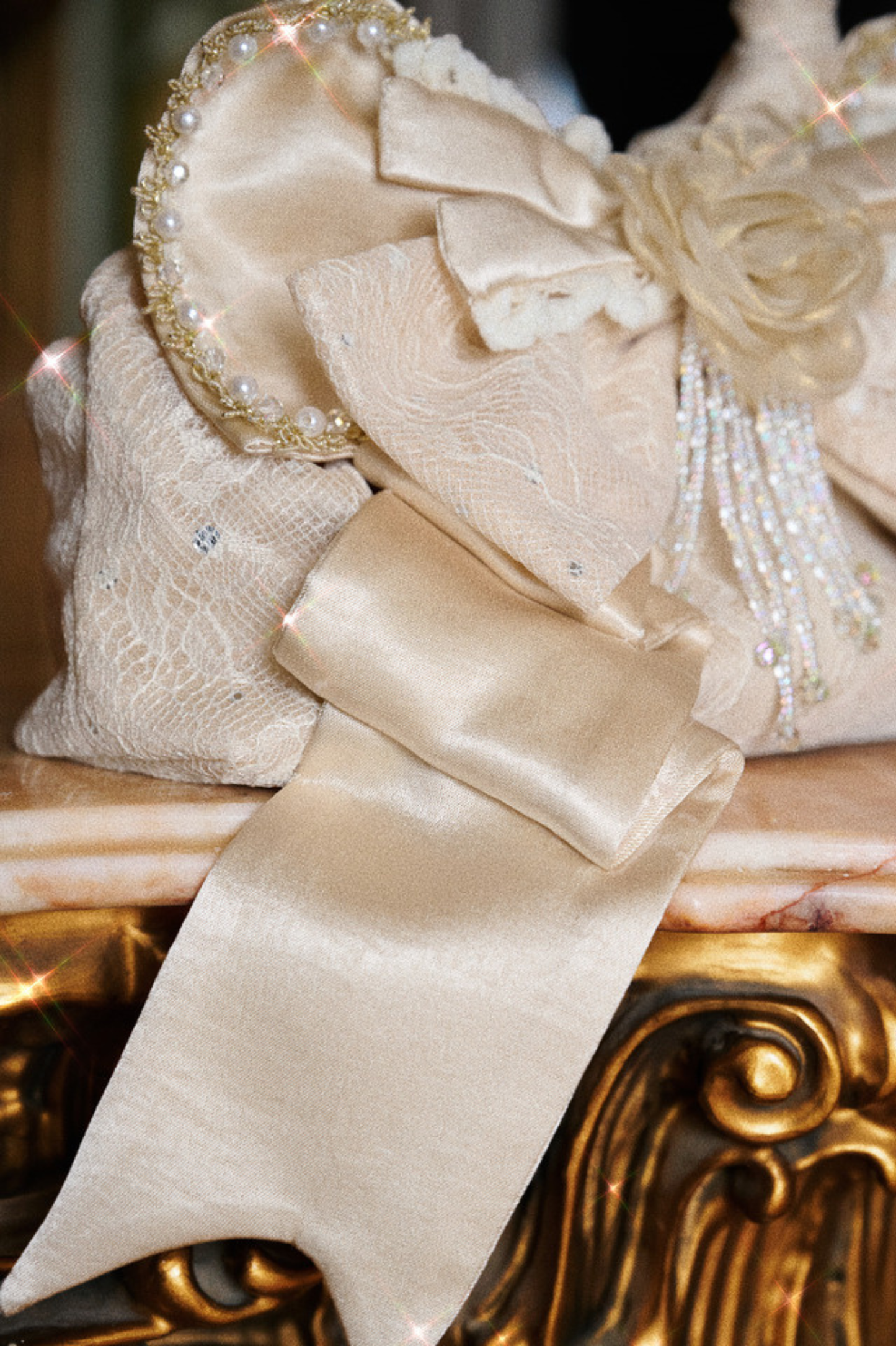 Satin Ribbon Pearl Handbag