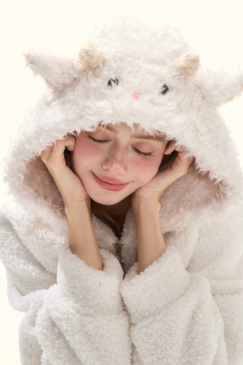 Lamb Fur Hooded Jacket + Shorts