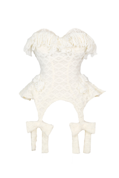 Fringe Knit Corset + Fur Hat