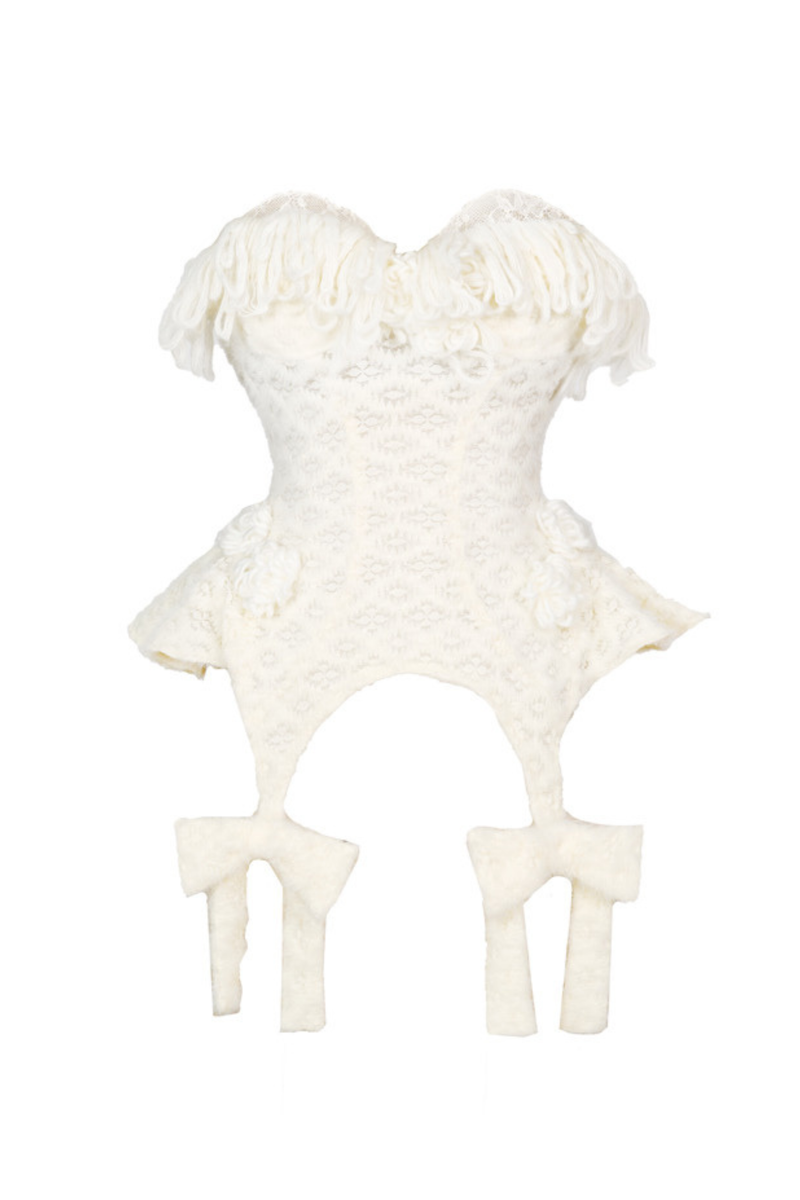 Fringe Knit Corset + Fur Hat