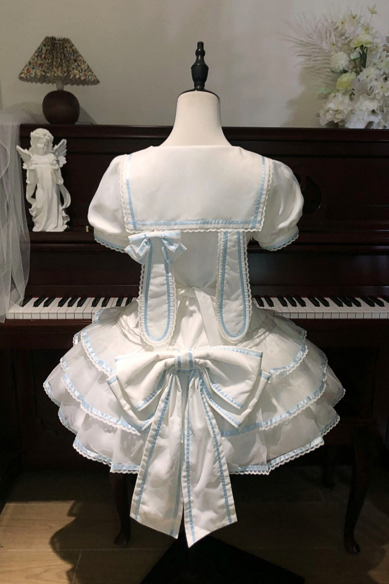 [pre-order] Sea Salt Rabbit Aqua Sailor Dress Set + Headband + Ribbon Headband