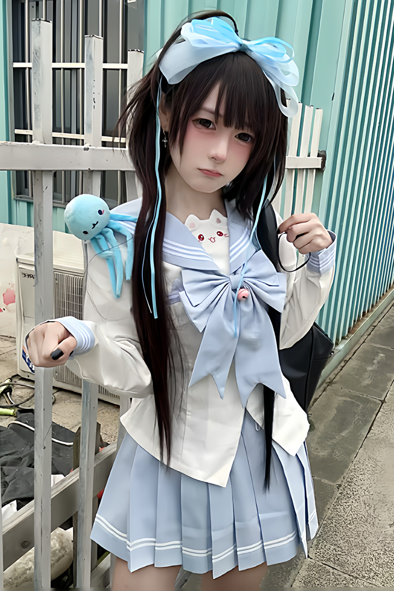 Anime Girl Sailor Top + Skirt + Ribbon