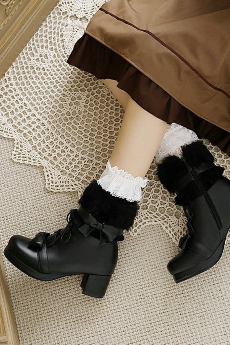 Ribbon Fur Lolita Boot