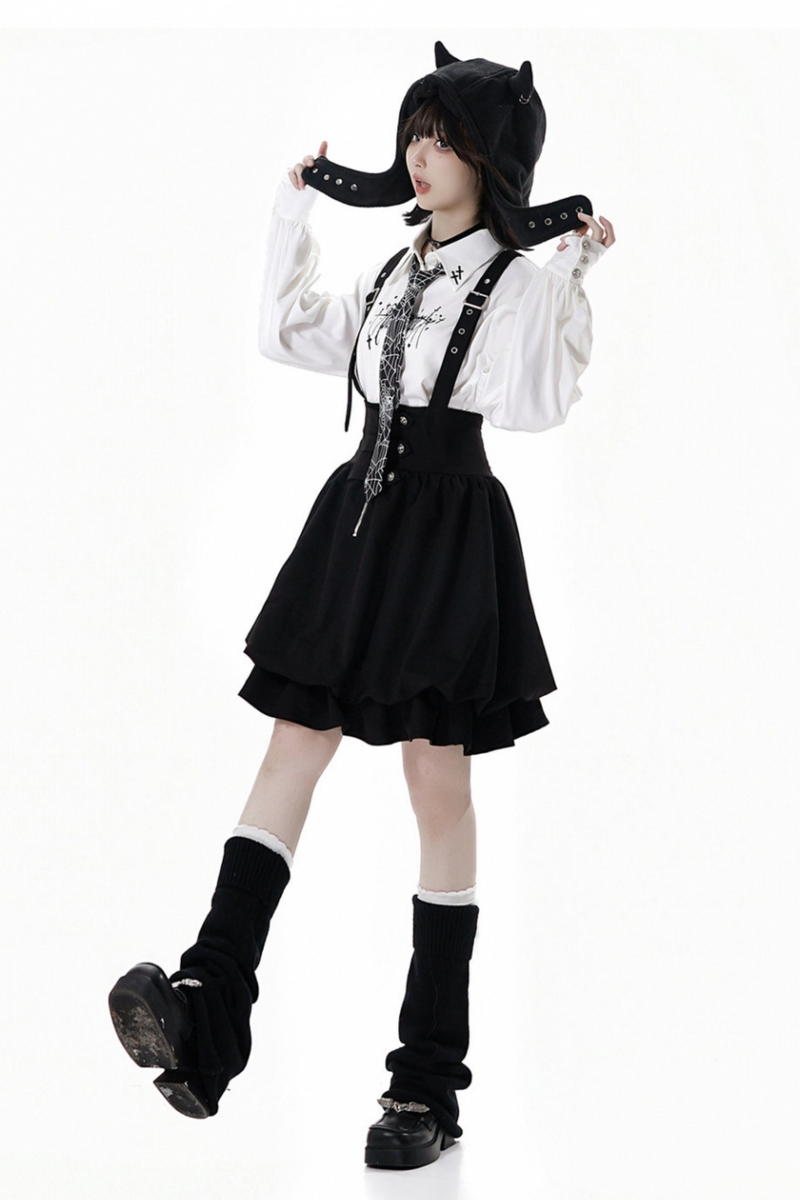 Dark Knight College Vest + Shirt + Suspender Skirt + Pants + Tie