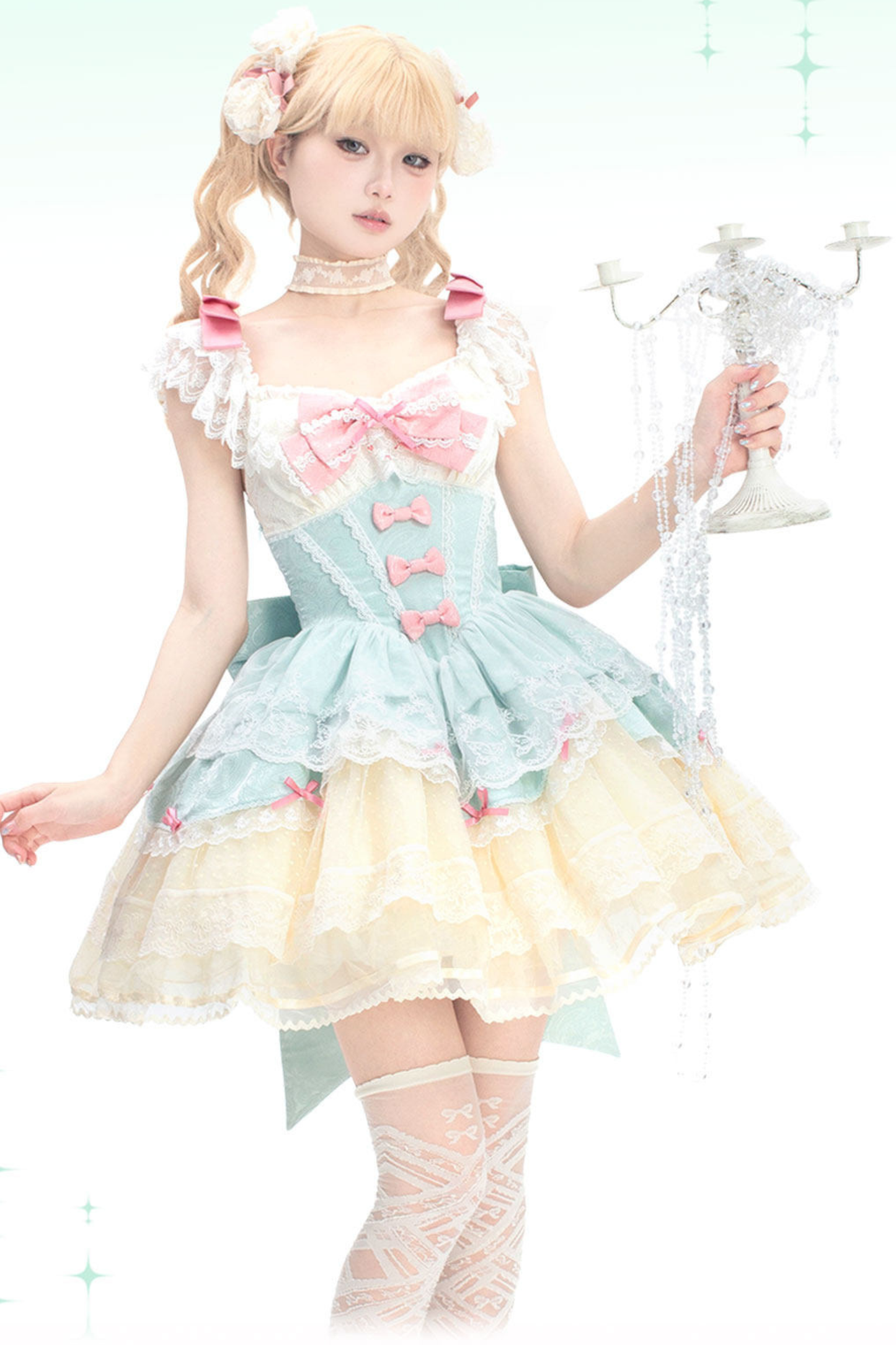 Sweet Mint Pink Lace Lolita Dress