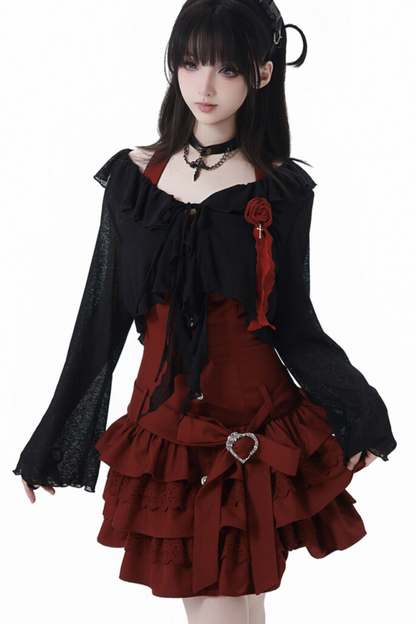 Rose Flower Lace Cardigan + Dress + Corsage