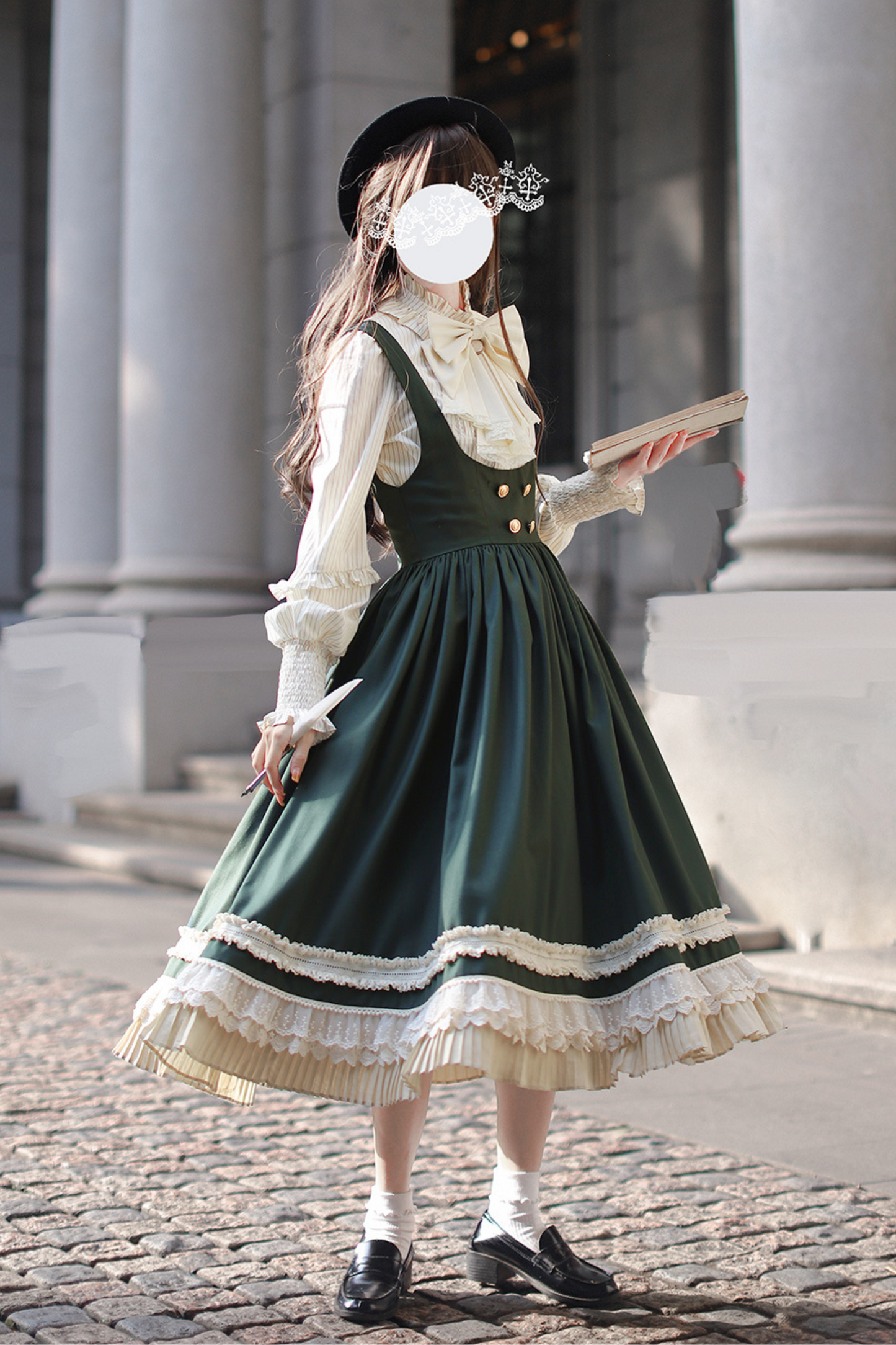 [pre-order] Retro Academia Jumper Skirt + Striped Shirt + Hooded Cape + Short Jacket + Collar + Brooch