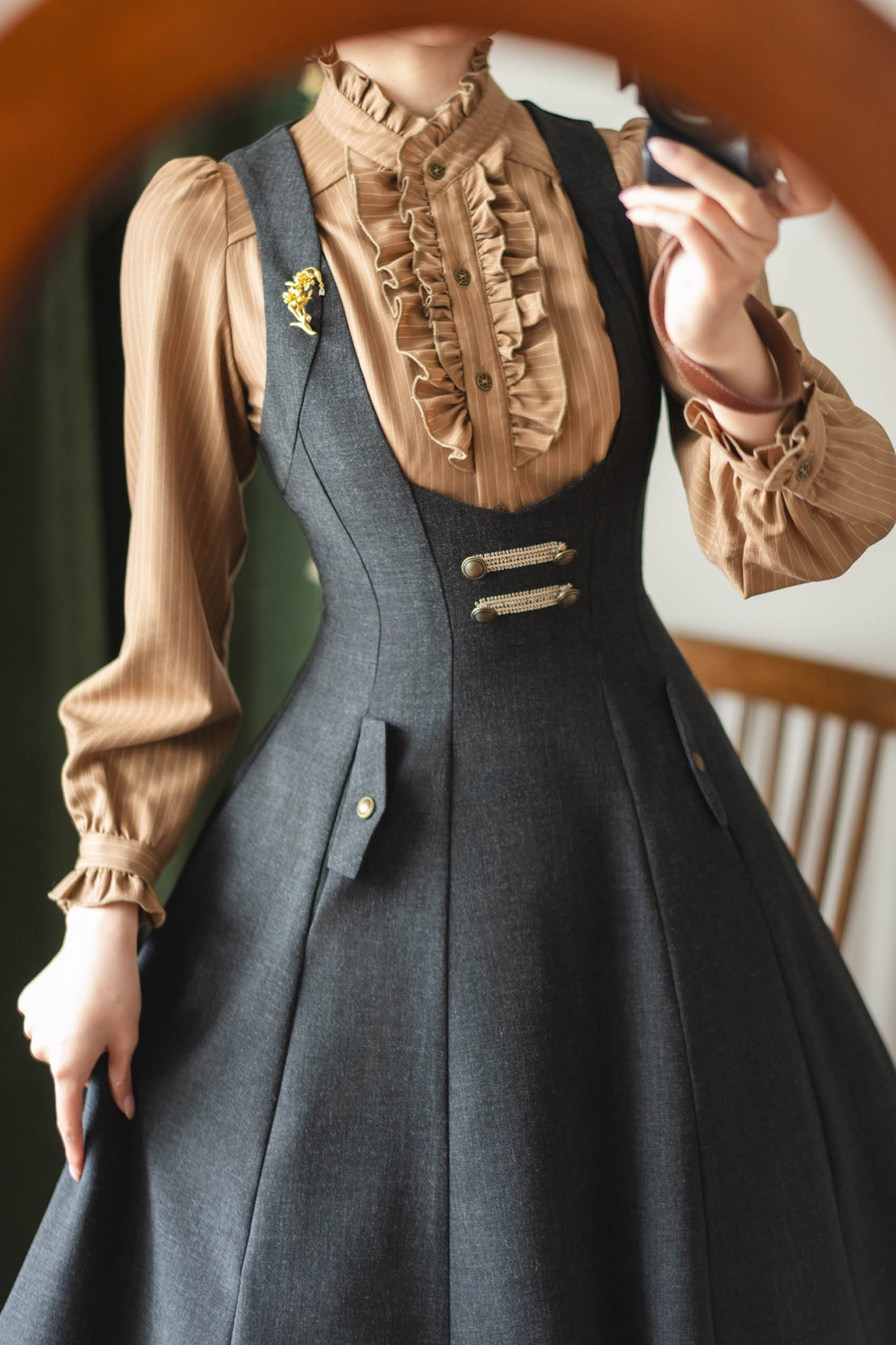Striped Waist Tightening Blouse
