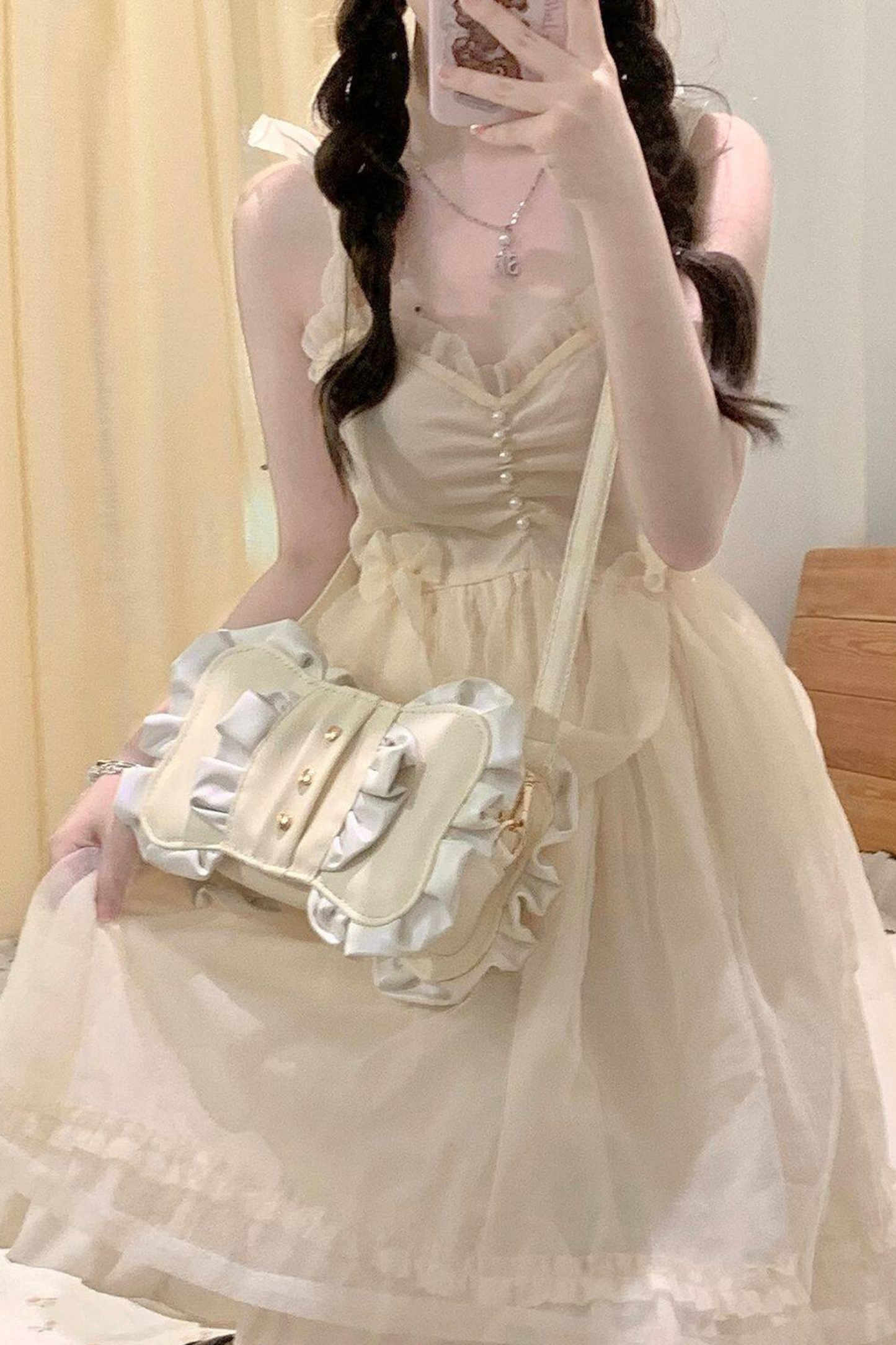 Cream Ribbon Mini Crossbody Bag