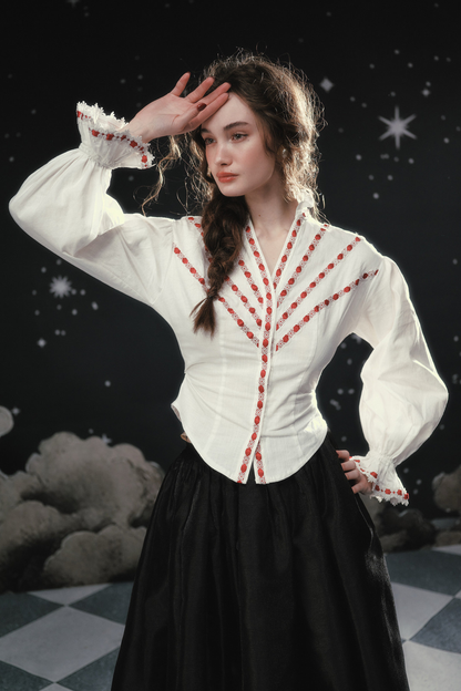Lace Maid French Cotton Blouse + Flare Skirt