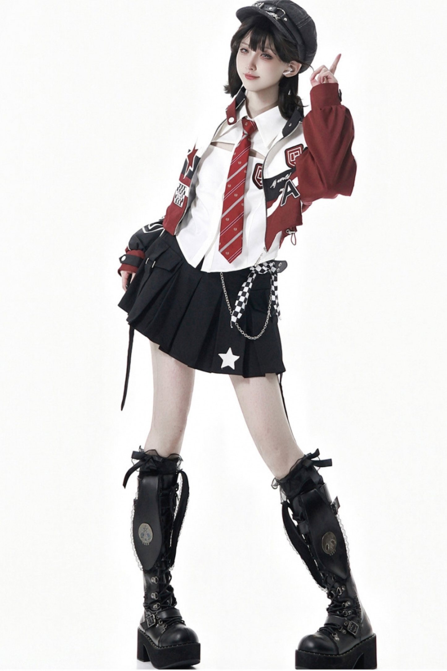 Biker Jacket + Shirt With Tie + Skirt + Belt