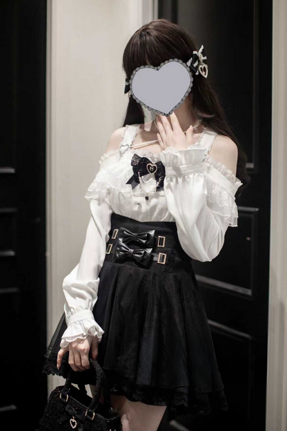 Jirai Off-the-shoulder Shirt + Plaid Skirt (with Inner Pants)