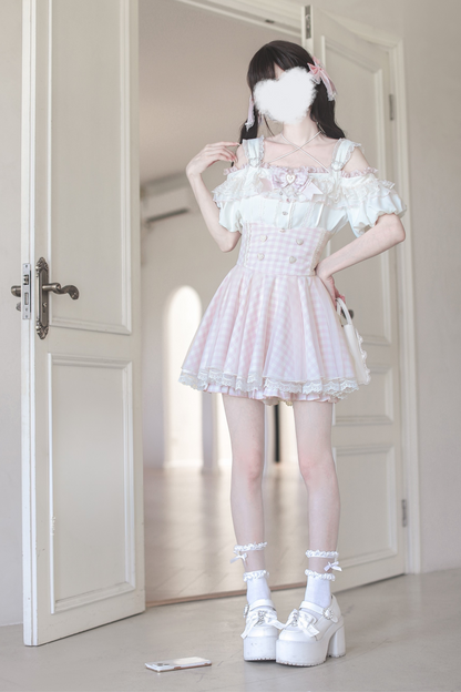 [pre-order] Mass Production Off-shoulder Top + High Waist Skirt