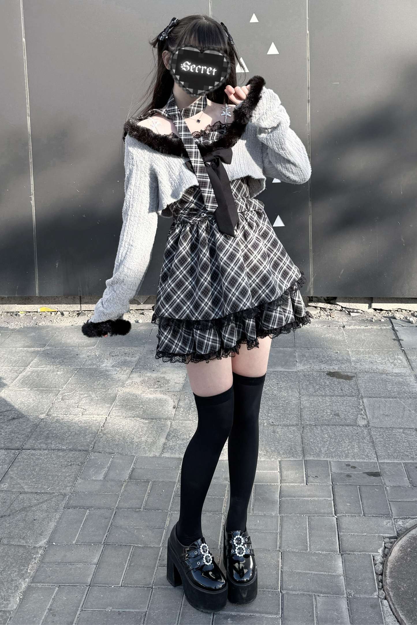 Jirai Suspender Skirt + Short Cardigan