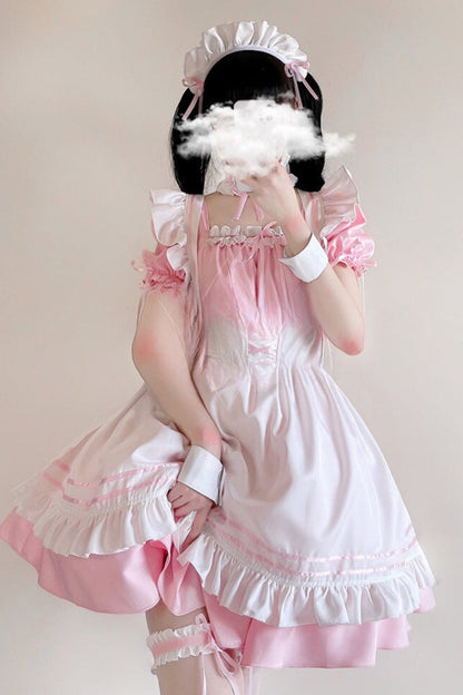 Short Sleeve Pink Maid Dress Set