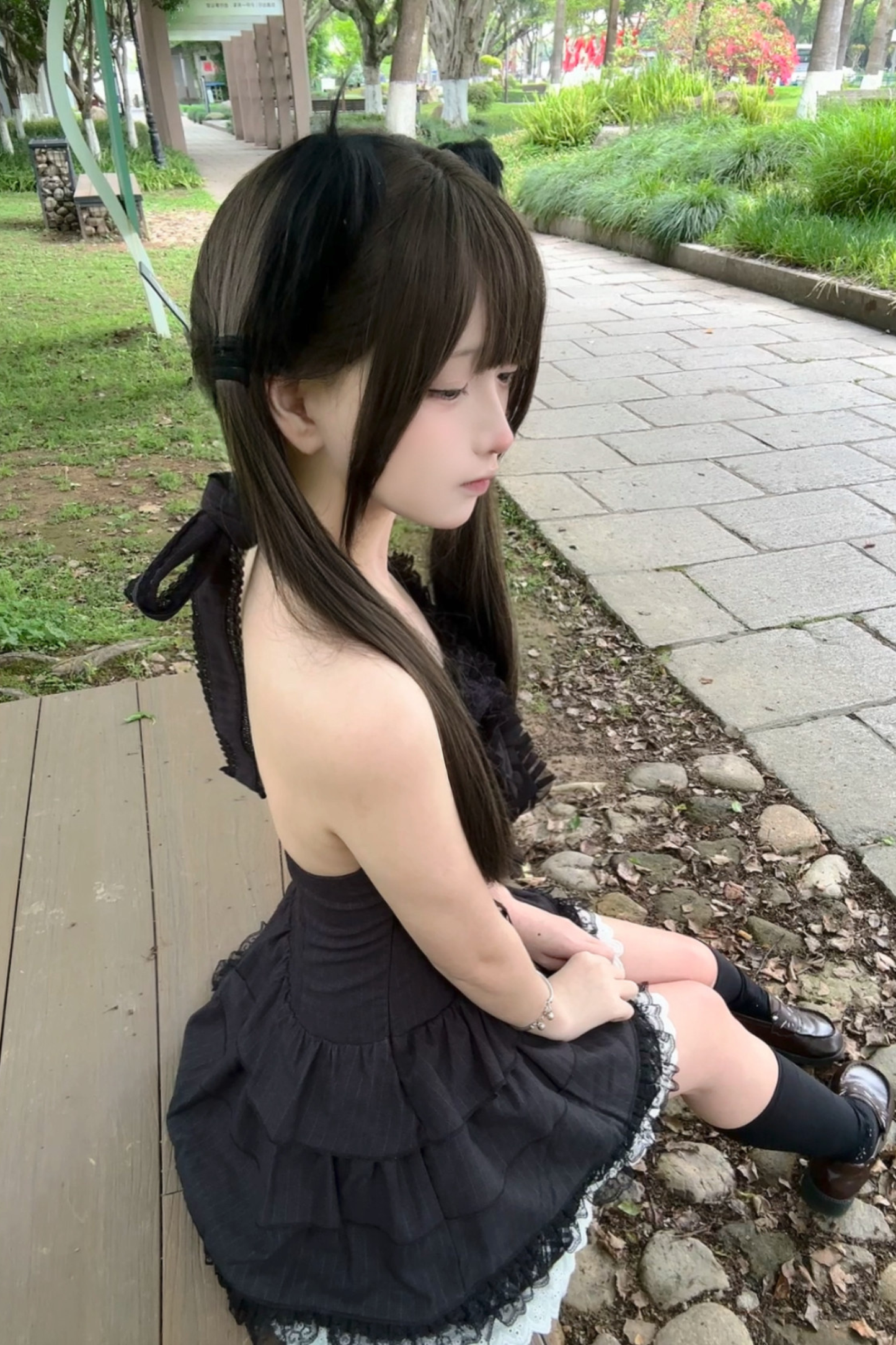 Dark Lace Ribbon Dress + Jacket