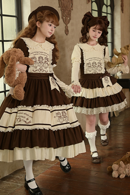 Doll Fairytale Lolita Dress + Bow Brooch + Belt + 2way Embroidery Brooch