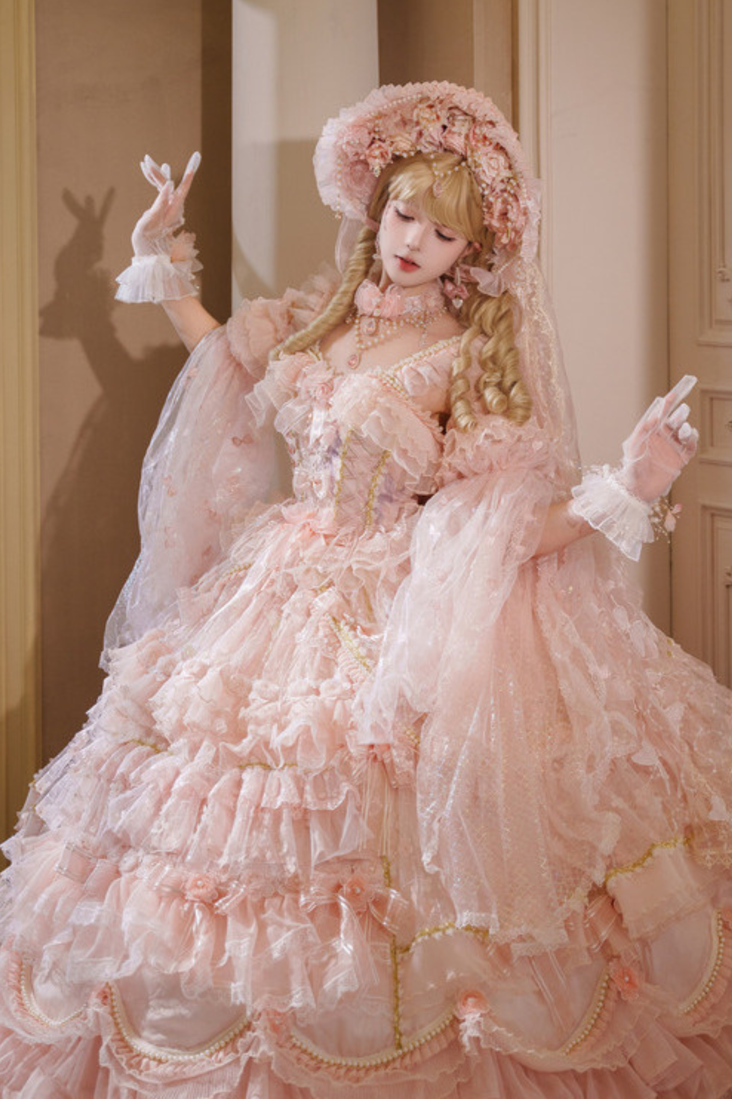 Sweet Flower Tea Party Lolita Accessory Hat + Veil + Necklace + Gloves + Scepter