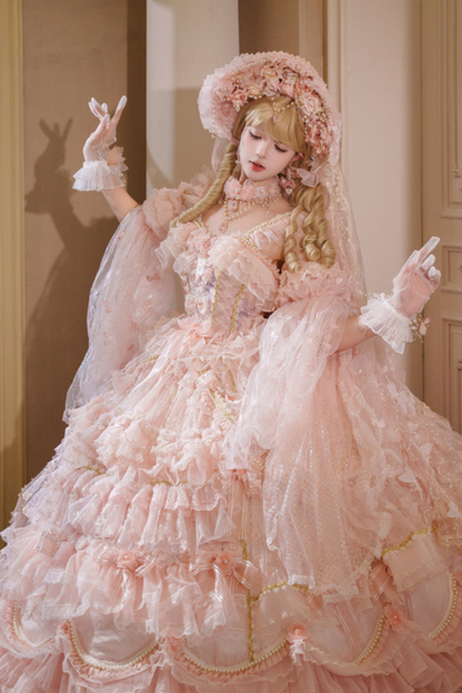 Sweet Flower Tea Party Lolita Accessory Hat + Veil + Necklace + Gloves + Scepter
