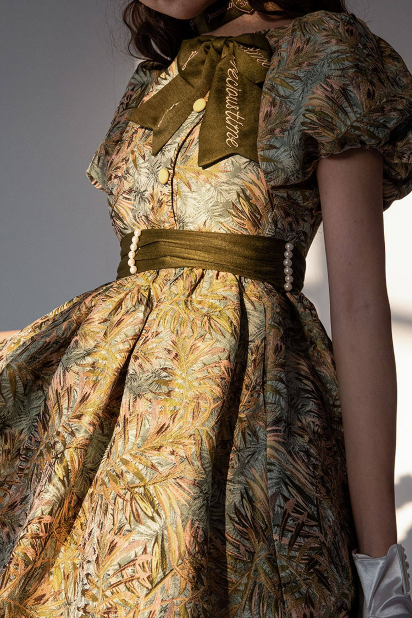 Golden Flower Design Dress + Skirt + Coat + Vest