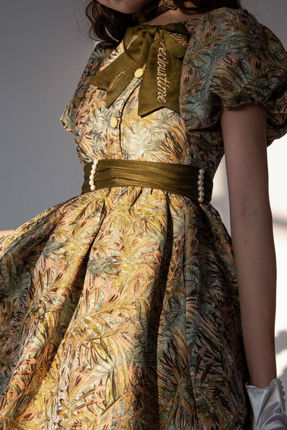 Golden Flower Design Dress + Skirt + Coat + Vest