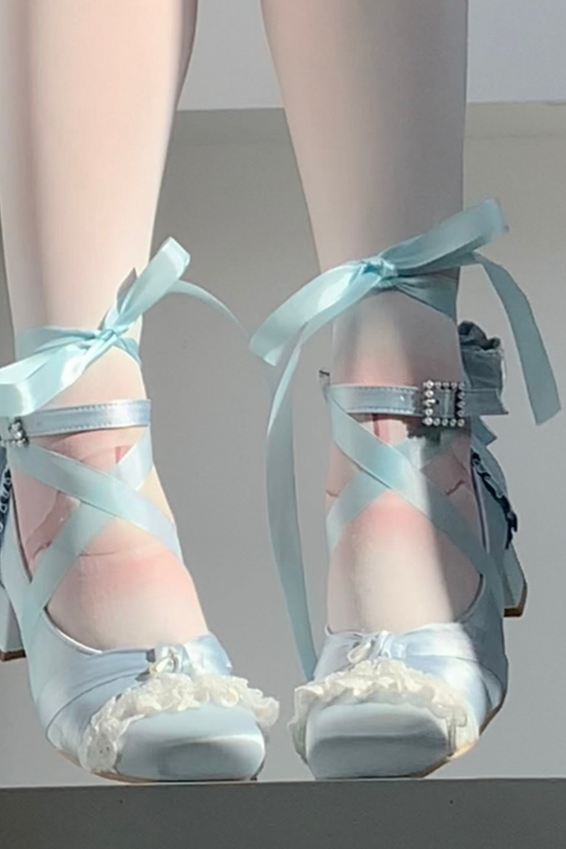 Lace-up Square Toe Ballet Heels