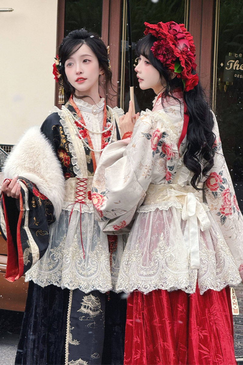 Chinese-style Design Top + Long Skirt + Apron