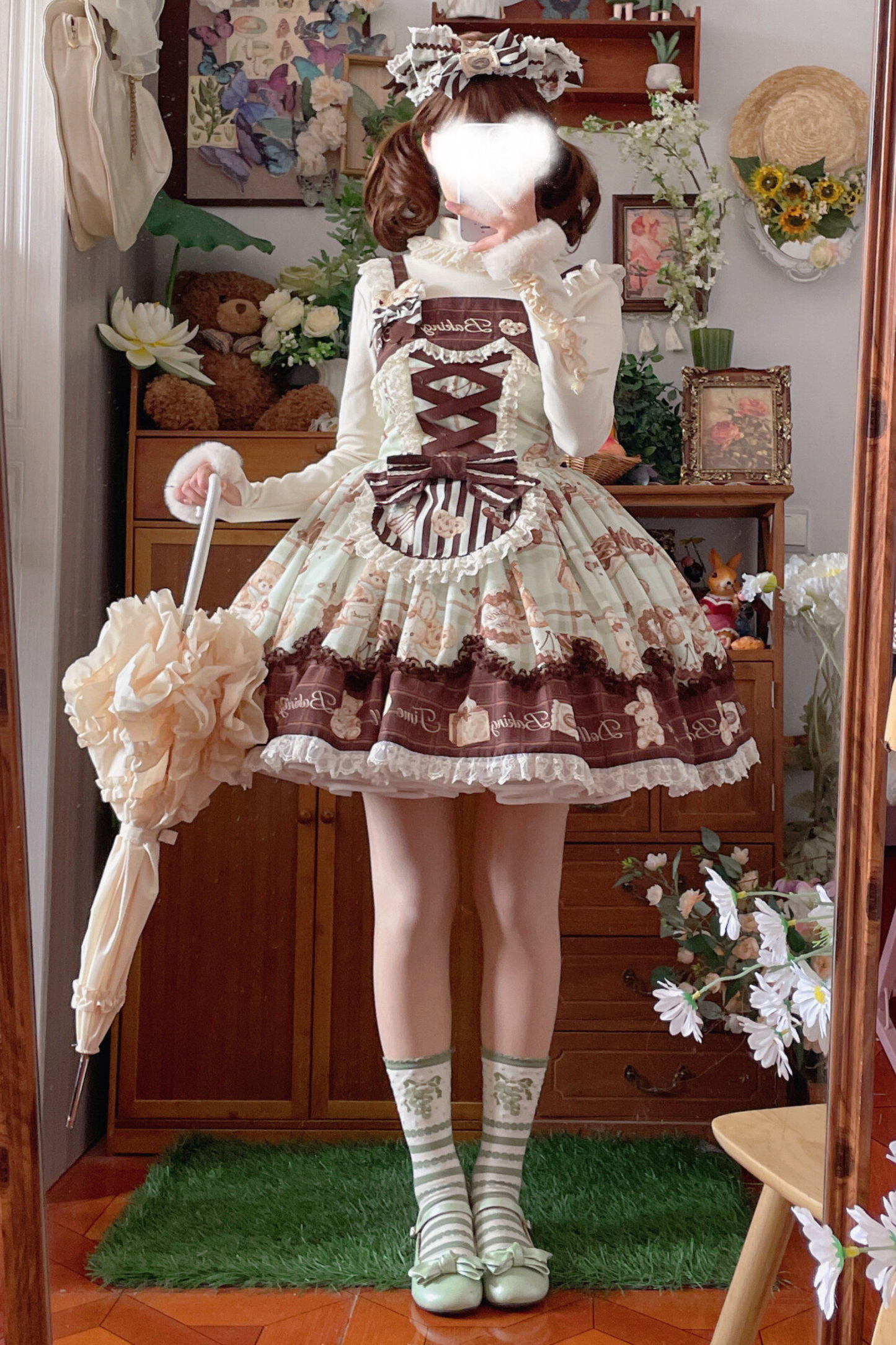 Bear Tea Party Lolita Dress + Jumper Skirt + Shirt + Headband + Brooch + Apron