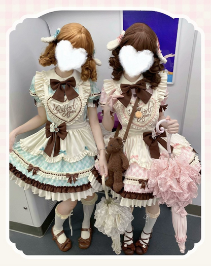 [pre-order] Bunny Ear Hair Clip + Pink Blue Sweet Maid Apron Dress