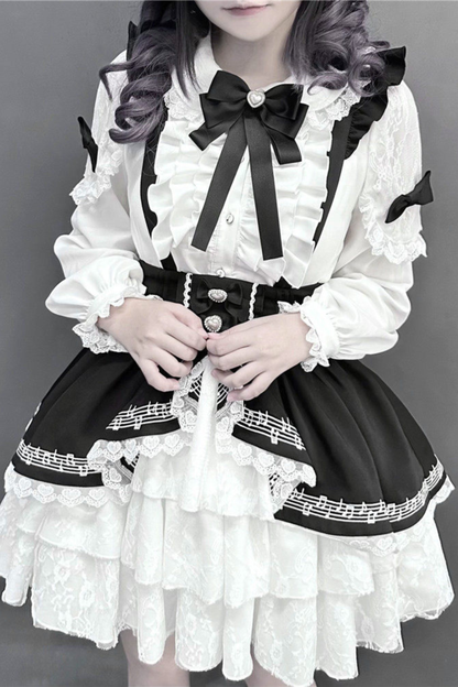 Lace Shirt + Tiered Bib Skirt