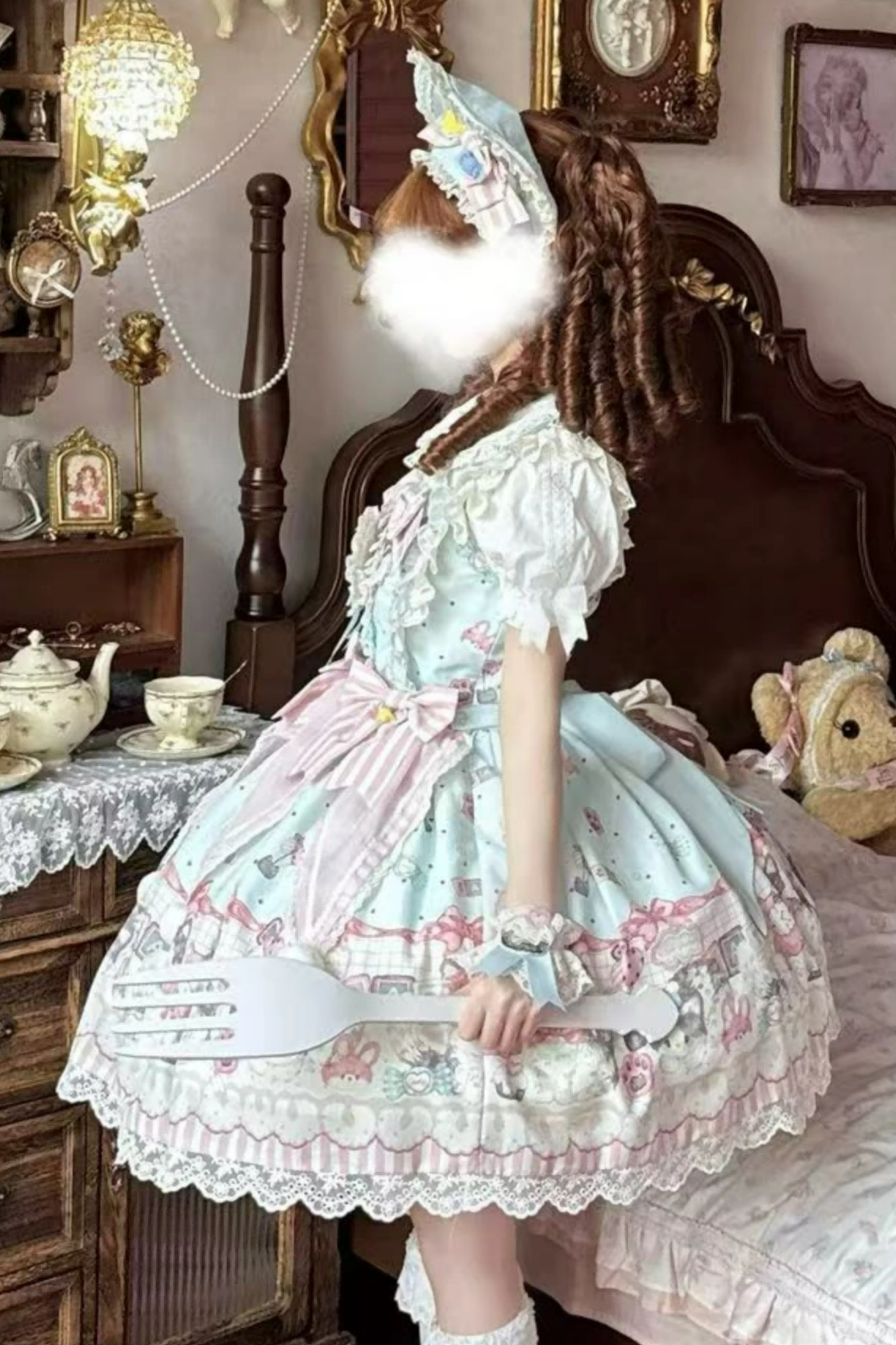 Cabinet Lolita Jumper Skirt + Dress + Brooch + Hairband + Bonnet + Apron + Hand Sleeves