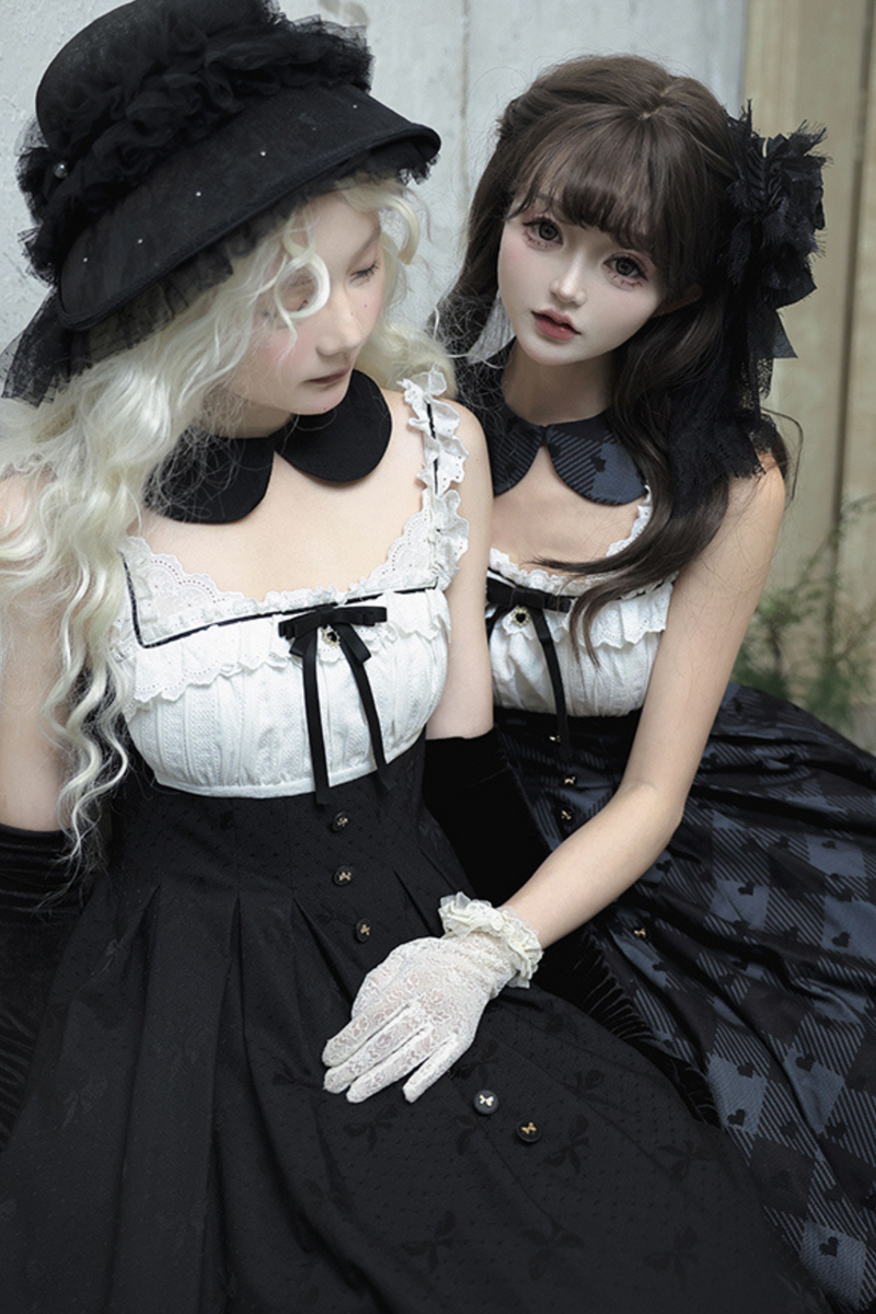 Silent Manor Dark Lolita Princess Jumper Skirt + Ribbon Collar Ruffle Jacket