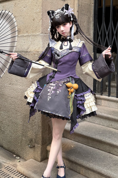 Chinese-style Girl Lolita Tops+skirt+headband+clip