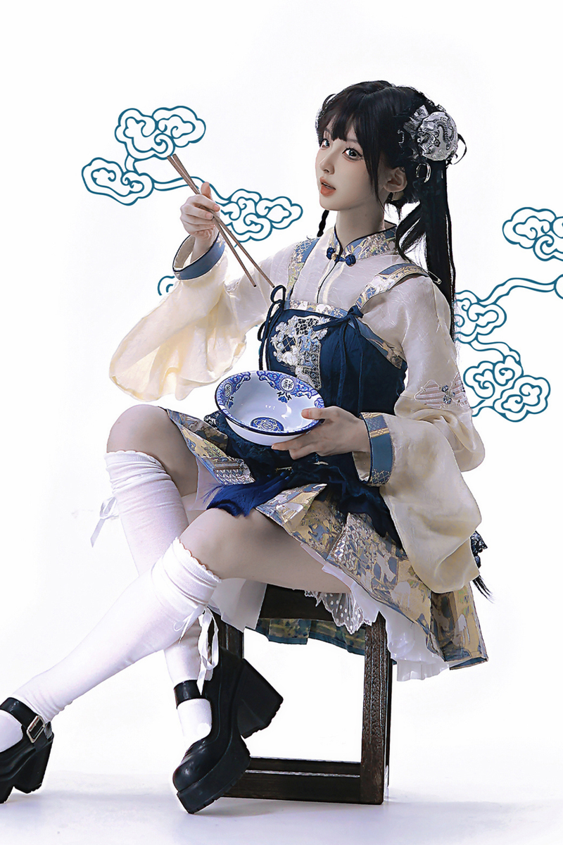 Chinese-style Suspender Skirt + Shirt + Accessories
