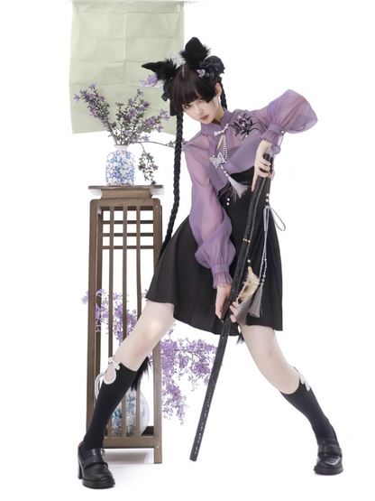 Chinese-style Embroidery Short Top + Suspender Skirt Suit