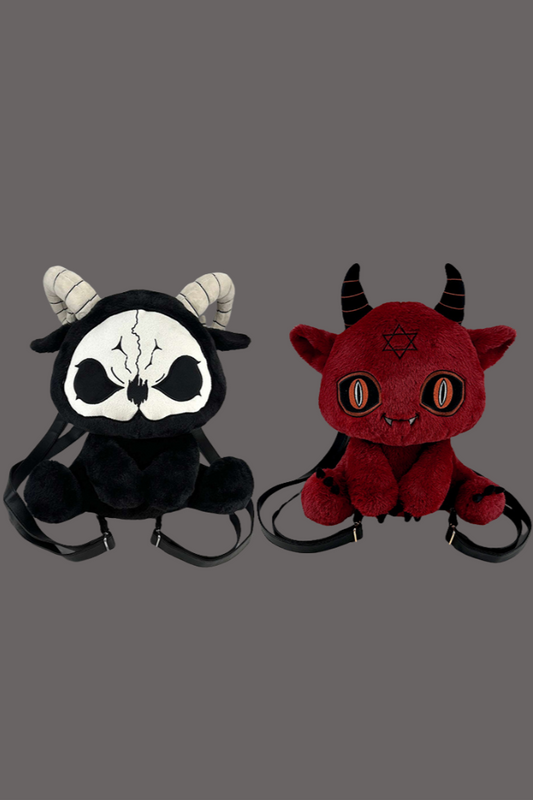 Death Black White and Red Devil Dark Punk Plush Backpack