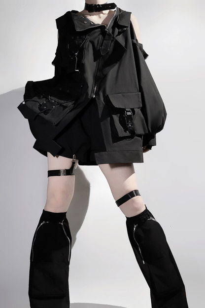Dark Hooded Jacket + Shorts + Leg Covers