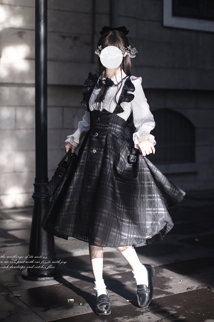 Black Plaid Print Classic College Style Lolita Strap Dress