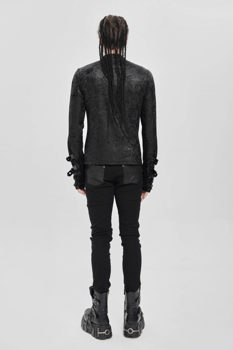 Black Stitching Lace-up Mesh Chain Punk Blouse