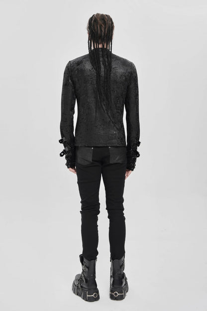 Black Stitching Lace-up Mesh Chain Punk Blouse