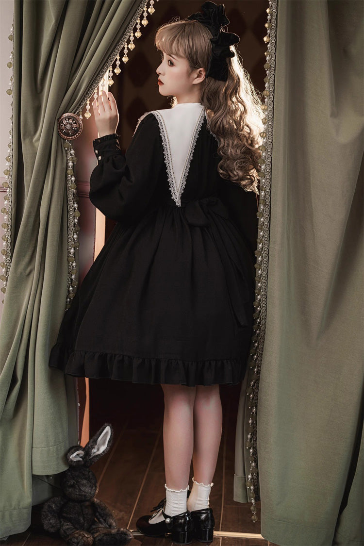Black Long Sleeves Ruffle Bowknot Classic Gothic Nun Lolita Dress