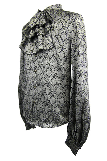 Silver Lantern Sleeves Jacquard Print Gothic Blouse