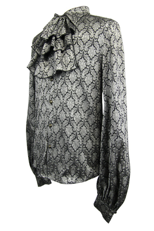 Silver Lantern Sleeves Jacquard Print Gothic Blouse