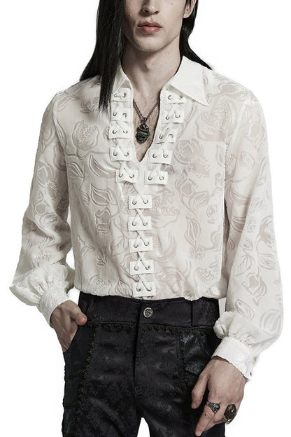 Piranha Print Lapel Collar Long Sleeves Gothic Blouse 2 Colors