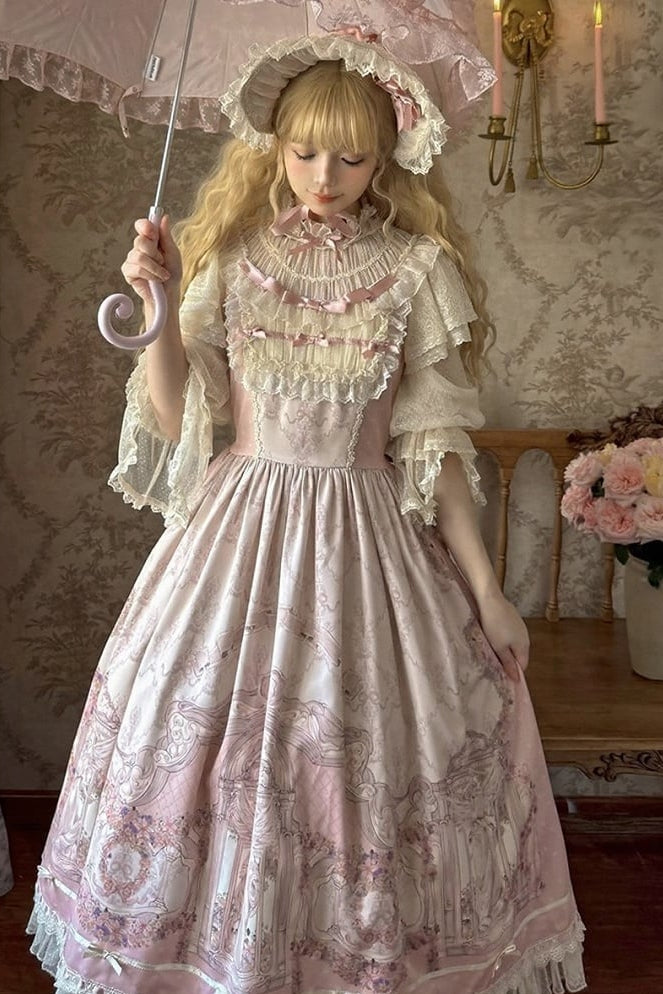 [pre-order Deadline: April 26] Rococo Lace Pink Classic Lolita Dress + Apron + Bonnet