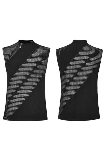 Black Sleeveless Print Asymmetric Zipper Punk Tank Top
