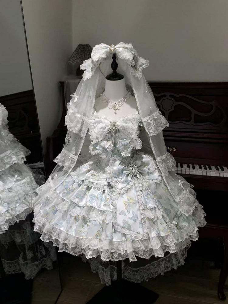 [pre-order Deadline: May 13] Blue/white/light Green Butterfly Fantasy Dress + Complete Set