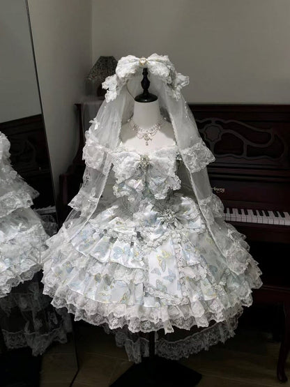 [pre-order Deadline: May 13] Blue/white/light Green Butterfly Fantasy Dress + Complete Set
