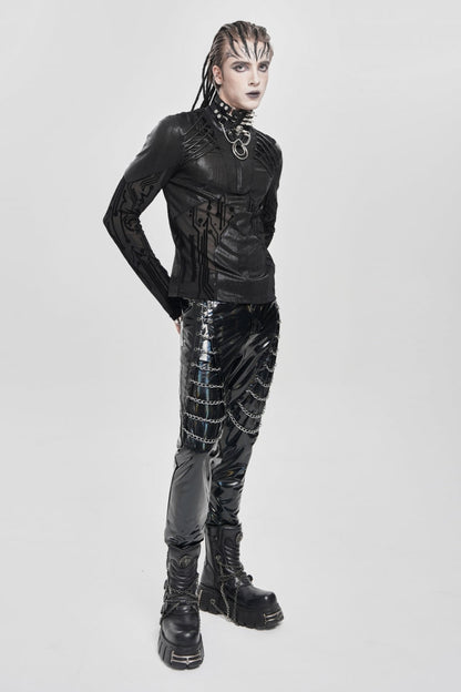 Black Long Sleeves Circuit Board Print Punk Blouse